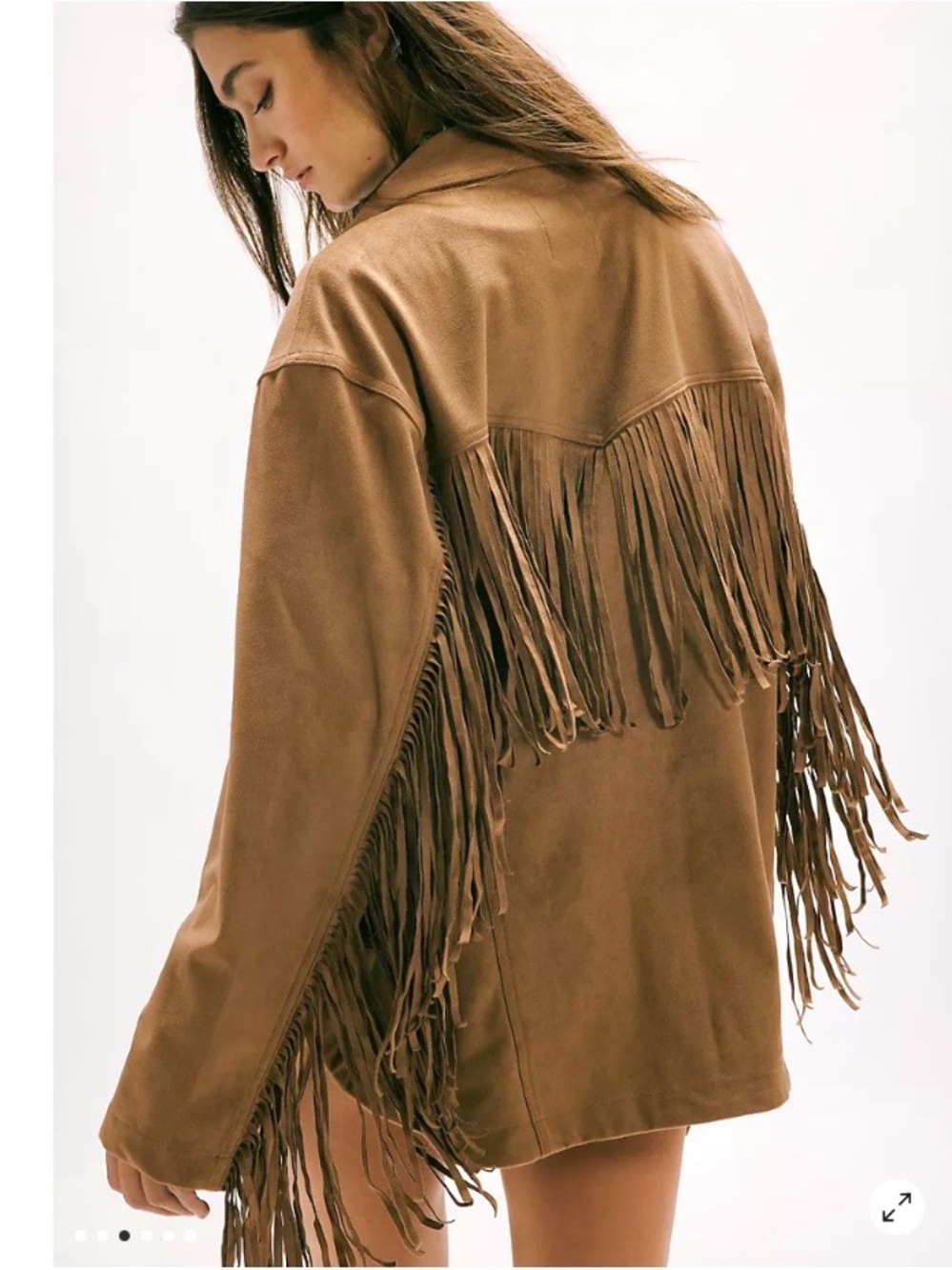 Free People We the Free Fringe Out Vegan Suede Shacket Jacket Medium Brown